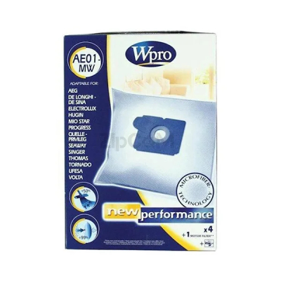 Комплект мешков AE01-MW Wpro (4 шт) + фильтр для пылесоса Whirlpool 481281718608
