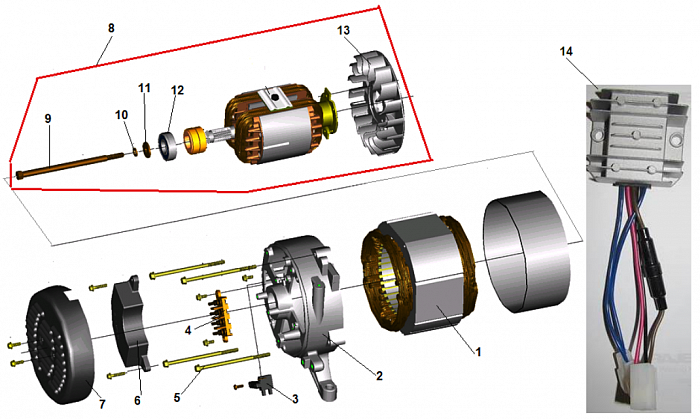 1 ЯКОРЬ - СТАТОР - БЛОК AVR ГЕНЕРАТОР CHAMPION GG7501E-3